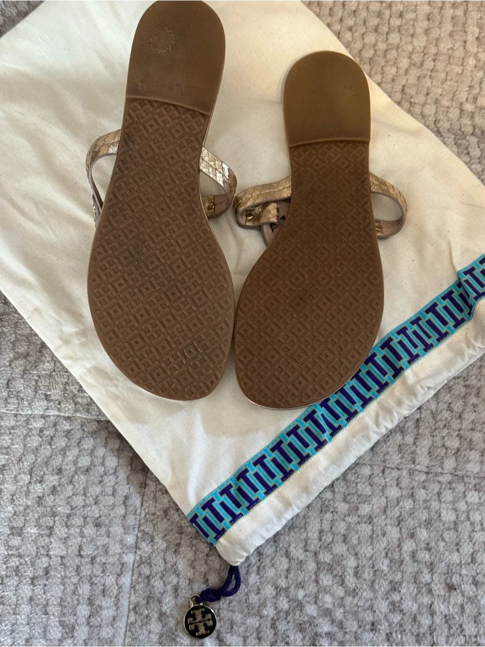 Tory Burch Gold Metallic Logo Thong Sandals